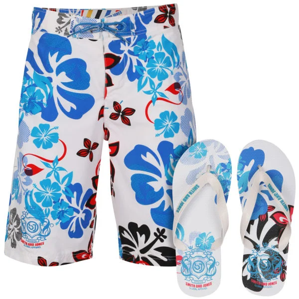 Smith & Jones Kye Men's Swim Shorts and Flip Flops - White - S - Blanc Image 1