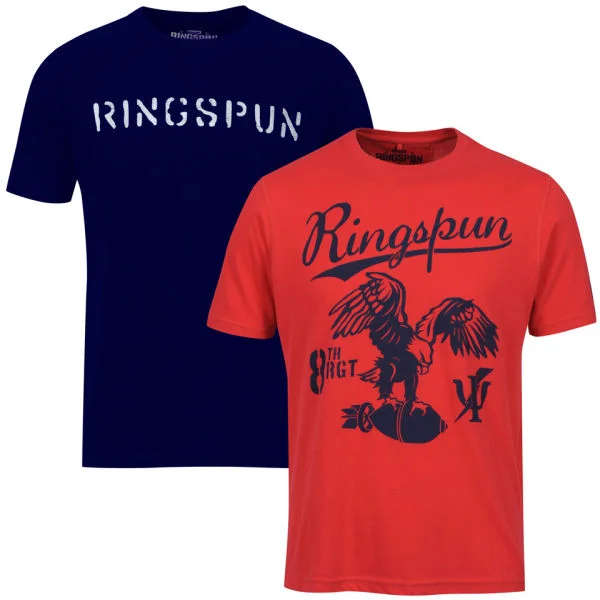 Ringspun Men's Graphic Printed T-Shirt Two pack Red/Navy Stalker - S - Rouge Image 1