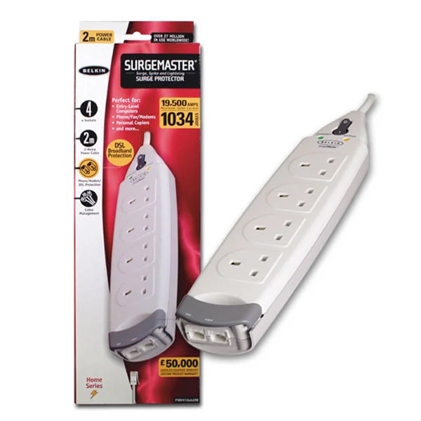 Belkin 4-Way Surgemaster with DSL Protection - 2m Image 1