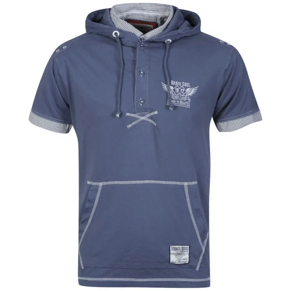 Brave Soul Men's Kobane Hooded T-Shirt - Denim Blue - S - Denim Blue Image 1