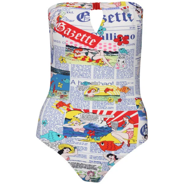 John Galliano Women's Strapless Newspaper Swimsuit - White - S - Blanc Image 1
