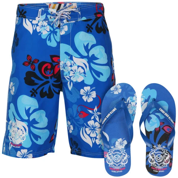 Smith & Jones Kye Men's Swim Shorts and Flip Flops - Blue - S - Bleu Image 1