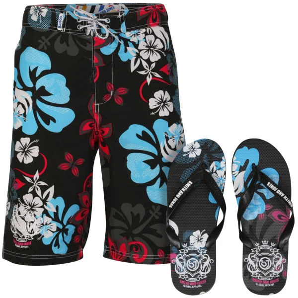 Smith & Jones Kye Men's Swim Shorts and Flip Flops - Black Night - S - Black Night Image 1