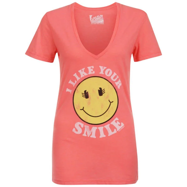 Local Celebrity Women's Smile V Neck T-Shirt - Peach - S - Peach Image 1