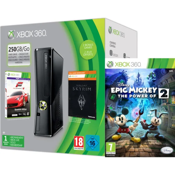 Xbox 360 250GB Holiday Mickey Bundle (Includes Disney's Epic Mickey: The Power Of 2, Forza 4 'Essentials Edition', Skyrim 'Live DLC', 1 Month Xbox Live) Image 1