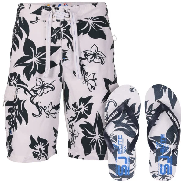 Smith & Jones Aniani Men's Swim Shorts and Flip Flops - White - S - Blanc Image 1