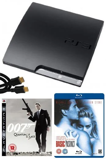 Playstation 3 PS3 Slim 120GB Console: Bundle (including 007: Quantum Of Solace, 2M HDMI Cable & Basic Instinct Blu-Ray) Image 1