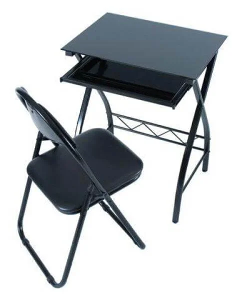 LEVV black glass computer desk and chair set Image 1