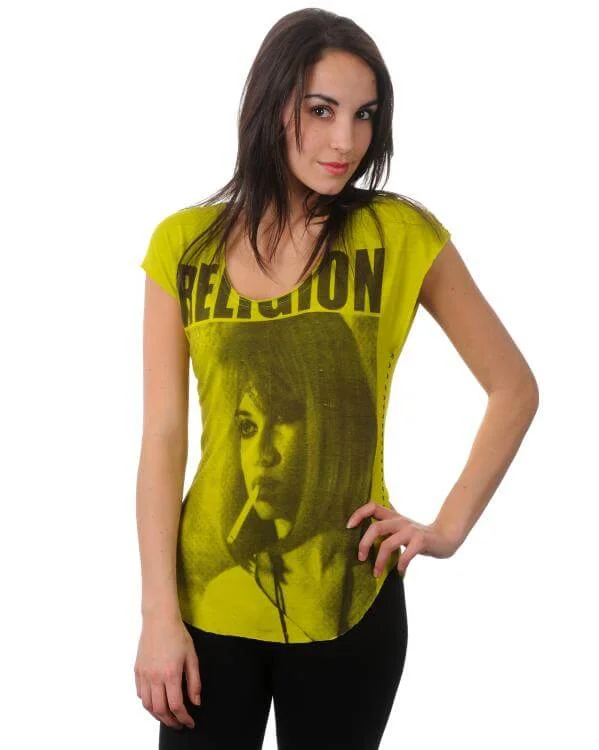 Religion Ladies Smoking Girl T-Shirt - Lime - XS - Vert Citron Image 1