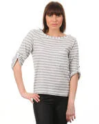 Ichi Stripes Loose Fit T- Shirt - Grey - XS - Gris Image 1
