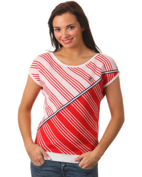 FILA Vintage Women's Silvia Oversized Crew Neck Top -White/Chinese Red - XS - Rouge Image 1