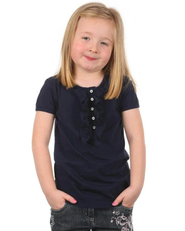 Polo Ralph Lauren Girls Ruffle Top - Navy - 2 - Bleu Marine Image 1