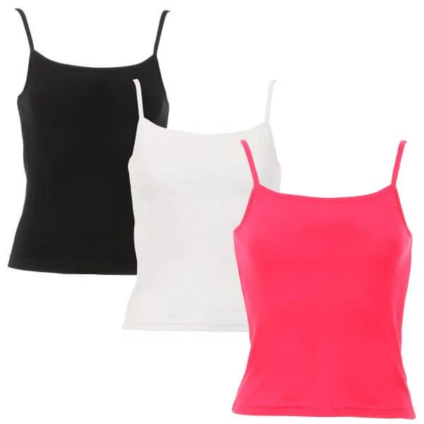 Brave Soul Women's 3-Pack of Camisole Vest Tops - Black/Fushia/White - S - Multi Image 1