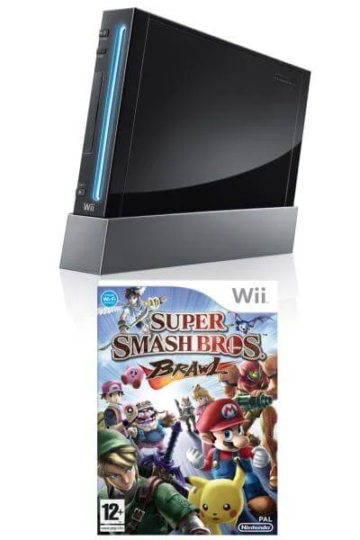 Black Wii Console and Super Smash Bros Brawl Bundle Image 1