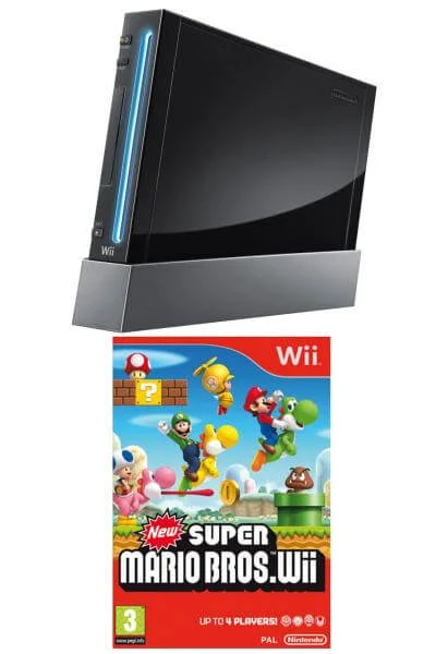 Black Wii Console and New Super Mario Bros Bundle Image 1