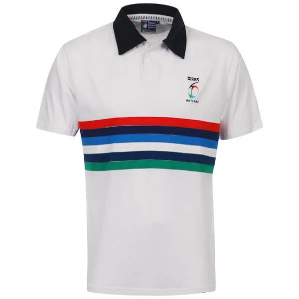 Rugby 6 Nations Jersey Striped Polo Shirt-White - S - Blanc Image 1