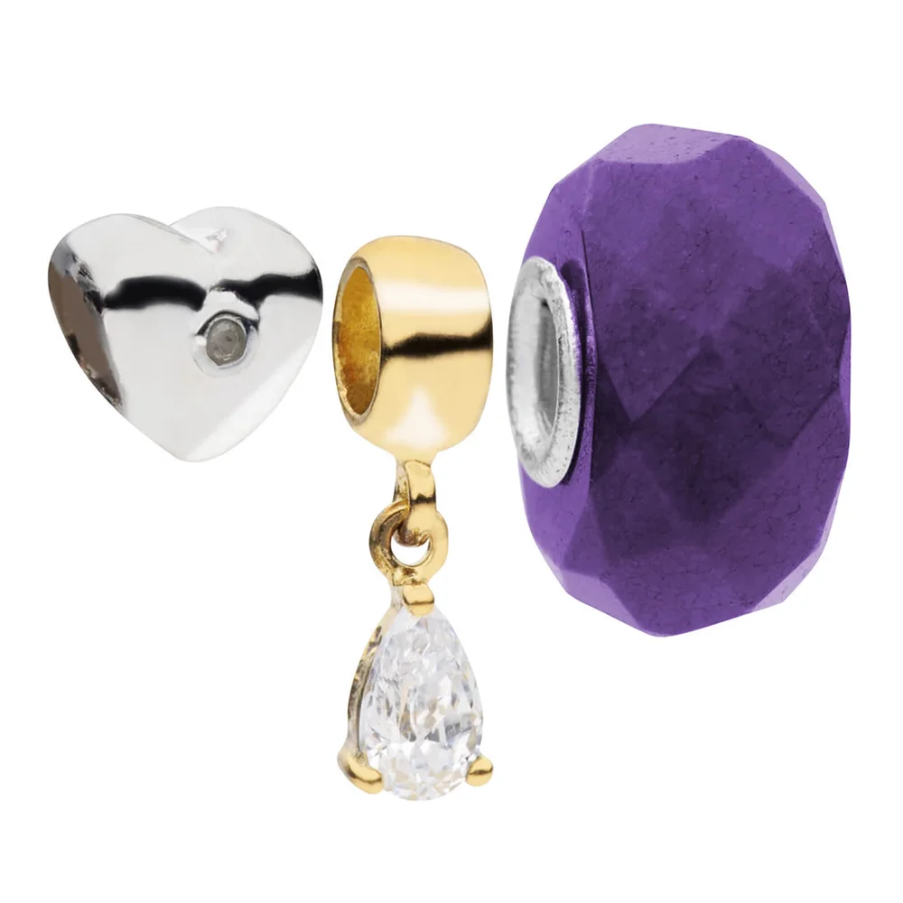 Breloques Cœur en Argent et Cristal Amadora (lot de 3) - Silver Image 1