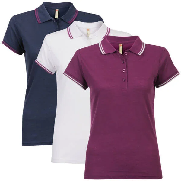 Brave Soul Women's 3-Pack Polo Shirts - Berry/Pacific Blue/White - S - Multi Image 1