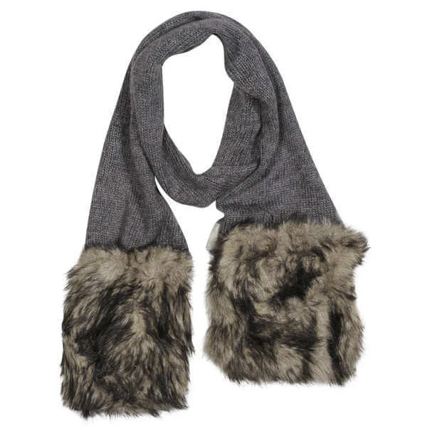 Firetrap Women's Tipped Faux Fur Trim Knitted Scarf - One Size - GreyMarl Image 1