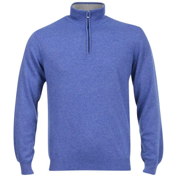 Romeo Gigli Men's Italian Half Zip Cashmere Jumper - Blue - M - Bleu Image 1