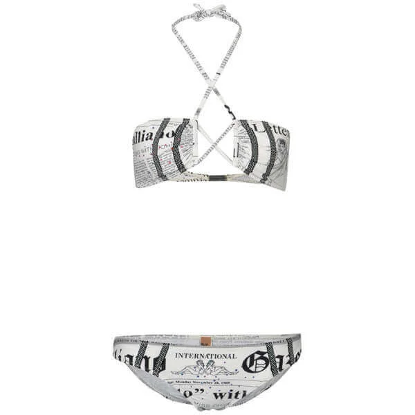 John Galliano Women's Criss Cross Halter Newspaper Bikini- White - 12 - Blanc Image 1