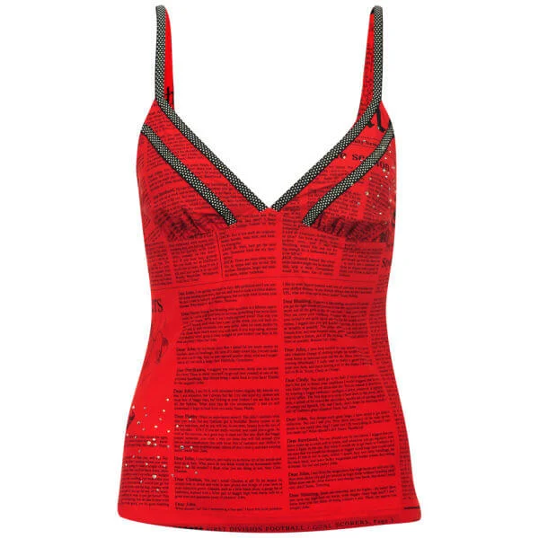 John Galliano Women's Newspaper Print Vest Top - Red - 14 - Rouge Image 1