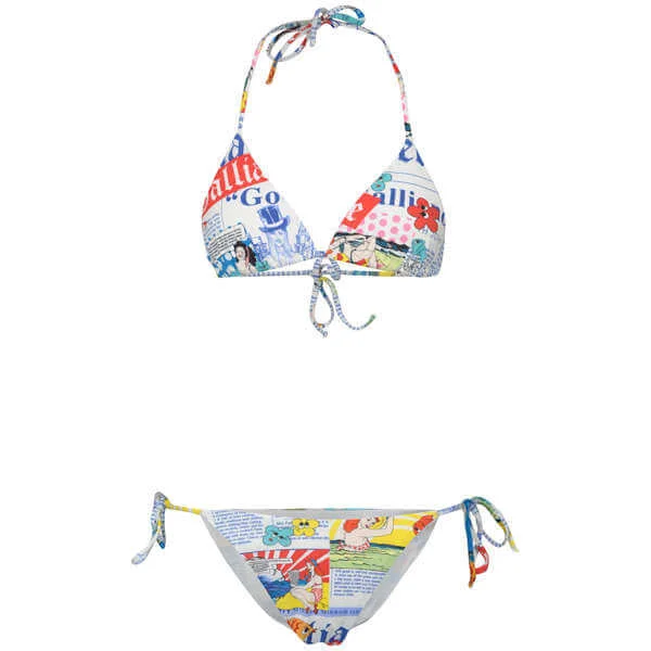 John Galliano Women's Newspaper Print Bikini - White - 12 - Blanc Image 1