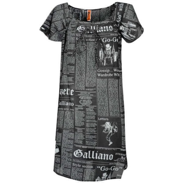 John Galliano Women's Retro News Print Beach Dress - Black - 10 - Noir Image 1