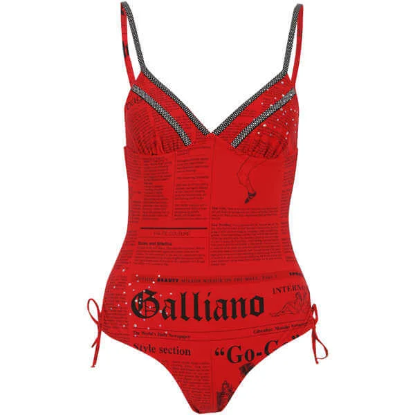 John Galliano Women's Newspaper Print Swimsuit - Red - 10 - Rouge Image 1