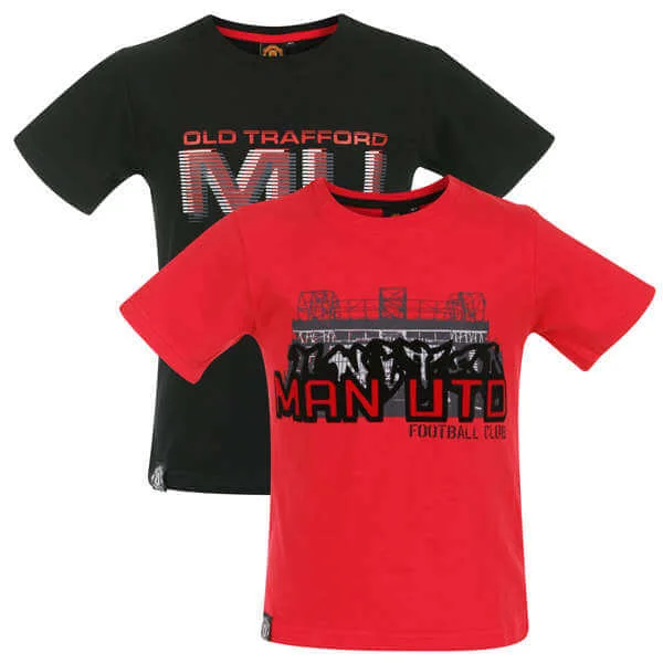 Boys' Manchester United 2 Pack T-Shirts - Red/Black - 6/7 - Rouge/Noir Image 1