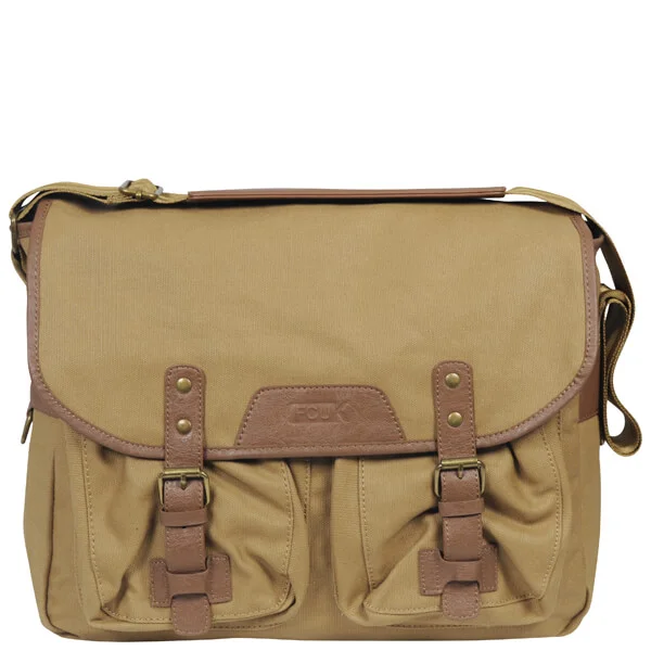 French Connection Men's Waxed Canvas/Leather Messenger Bag - Tan Image 1
