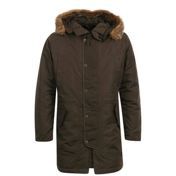 Firetrap Men's Compass Fur Trim Parka - Field Green - M - Vert Citron Image 1