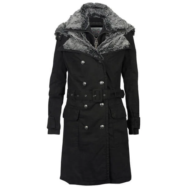 Firetrap Women's Entrenched Fur Trim Coat - Black - XS - Noir Image 1