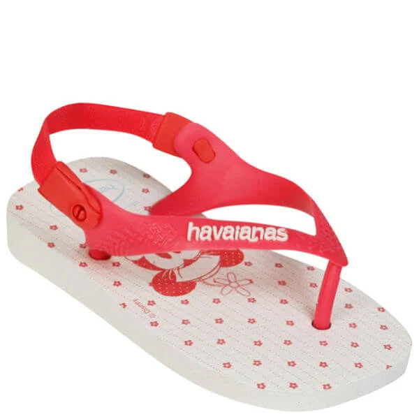 Havaianas Baby Minnie Flip Flops - White/Coral - 1/2 - White/Coral Image 1