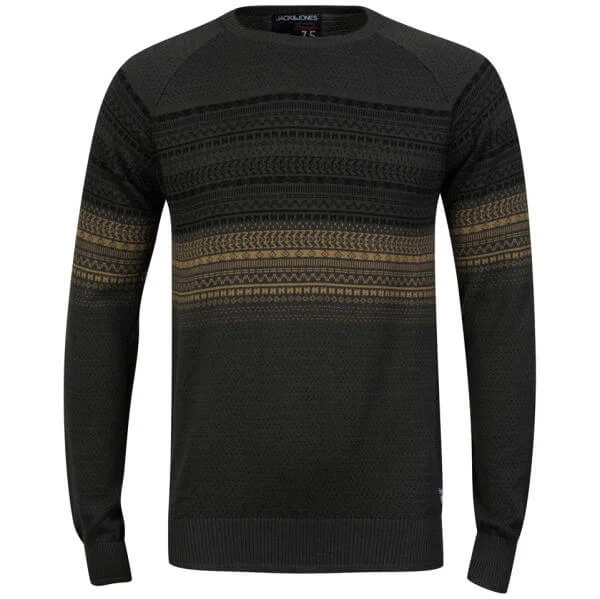 Jack & Jones Men's Jacquard Crew Neck Knit - Dark Grey - S - Dark Grey Image 1