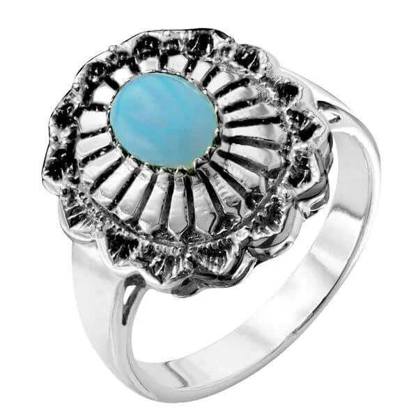Bague Plaquée Argent et Turquoise, Style Amérindien - J Image 1