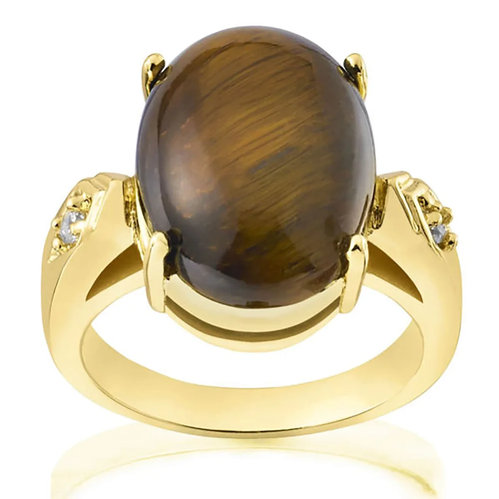 Bague Plaquée Or et Œil du Tigre - J Image 1