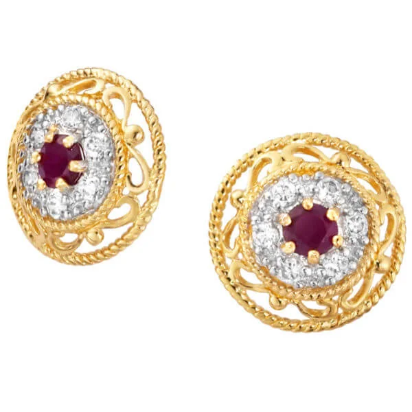 Two Toned Gold Plated Round Earrings - One Size Image 1