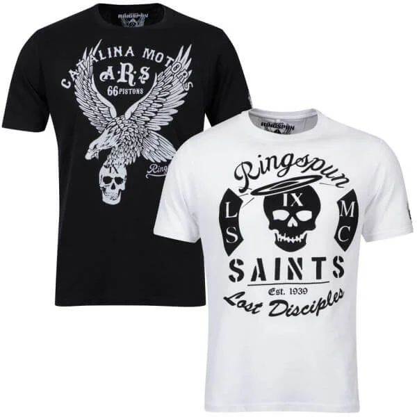 Ringspun Men's Graphic Printed T-Shirt Two pack White/Black Saints - S - Noir Image 1