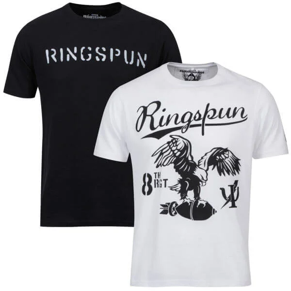 Ringspun Men's Graphic Printed T-Shirt Two pack White/Black Stalker - S - Noir Image 1