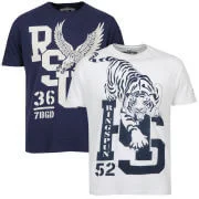 Ringspun Men's Graphic Printed T-Shirt Two packWhite/Navy Harlem - S - Bleu Image 1