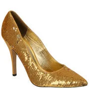 Unze London Gold Sequin Heel Court Shoe - Gold - 7 - Doré Image 1