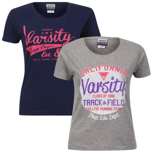 Varsity Team Players Women's 2-Pack T-Shirt - Grey California/Navy Swoosh - S - Grey/Navy Image 1