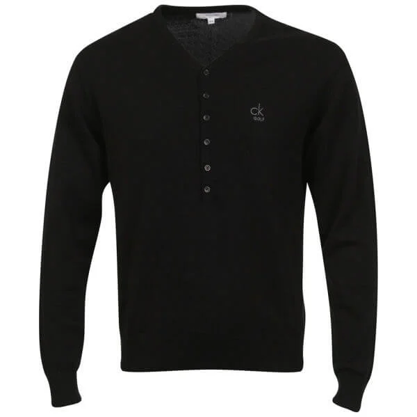 Calvin Klein Golf Men's V-Neck Knitted Long Sleeved Buttoned Top - Black - M - Noir Image 1