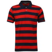 Brave Soul Men's Huxley Polo Stripe T-Shirt - Navy/Red - S - Navy/Red Image 1