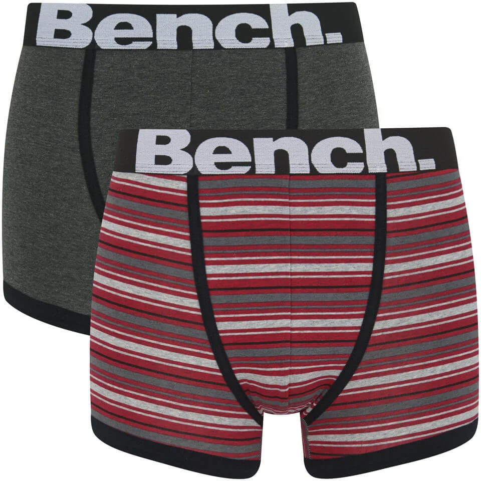 Bench Men's 2 Pack Stripe Fashion Trunks - Grey/Red - S - Gris/Rouge Image 1