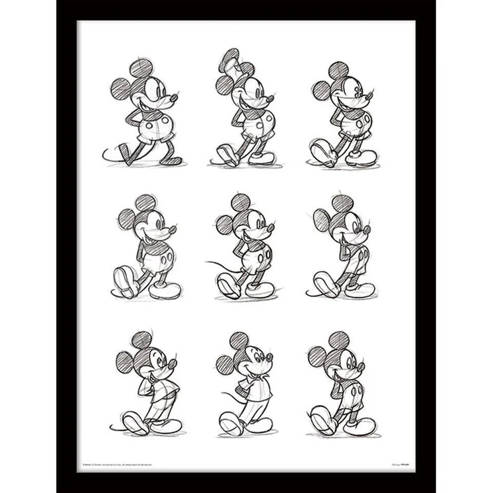 Affiche Encadrée Croquis de Mickey Mouse - 30 cm x 40 cm Image 1