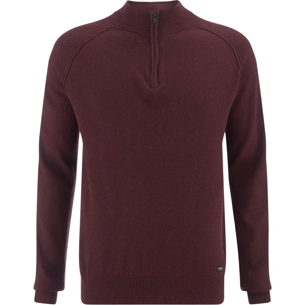 Pull Threadbare pour Homme Annakin Quarter Zip -Grenat Chiné - S - Burgundy Image 1