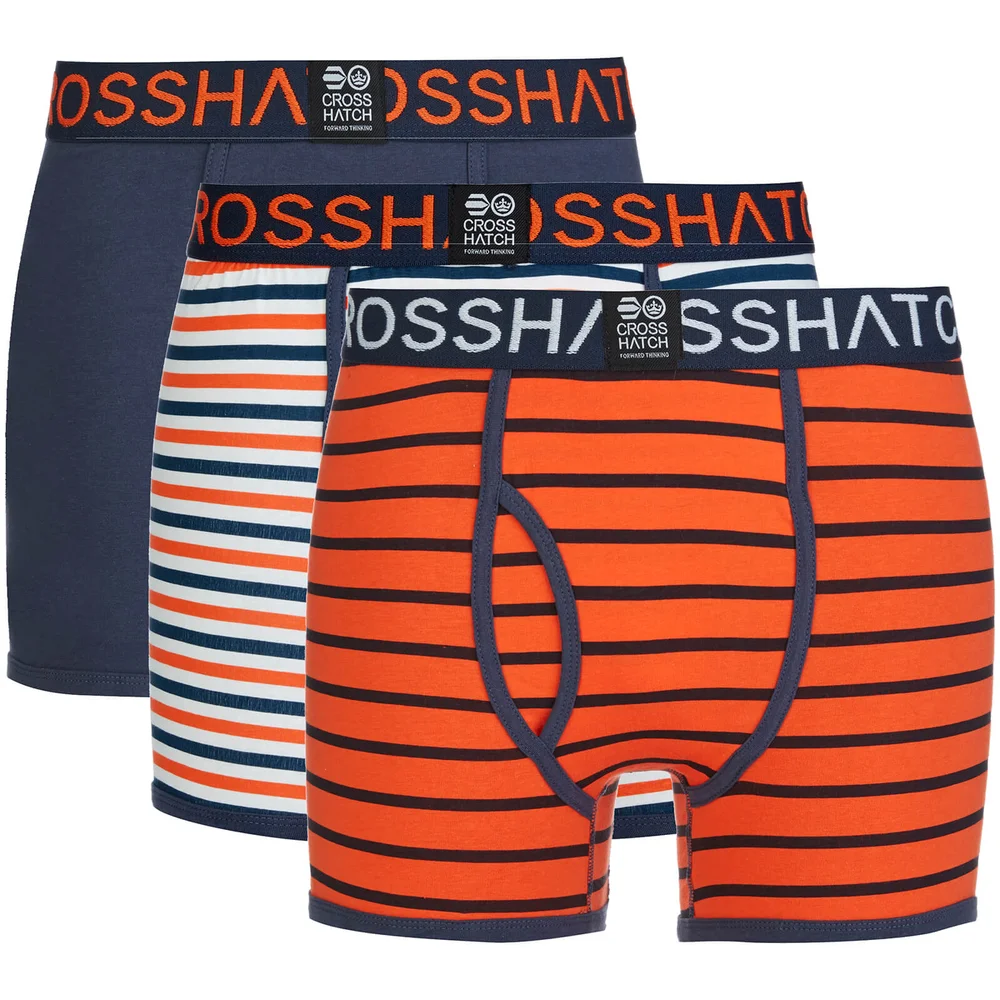 Lot de 3 Boxers Crosshatch pour Homme -Indigo/Rouge/Orange - S - Bleu/Orange Image 1