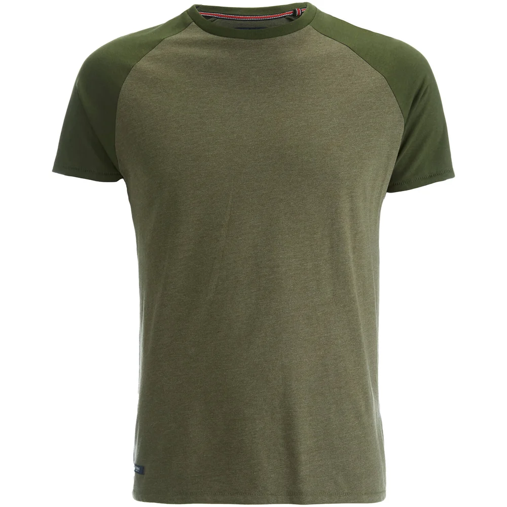 T-Shirt Homme Threadbare Abbot Raglan -Kaki Chiné - S - Vert Citron Image 1